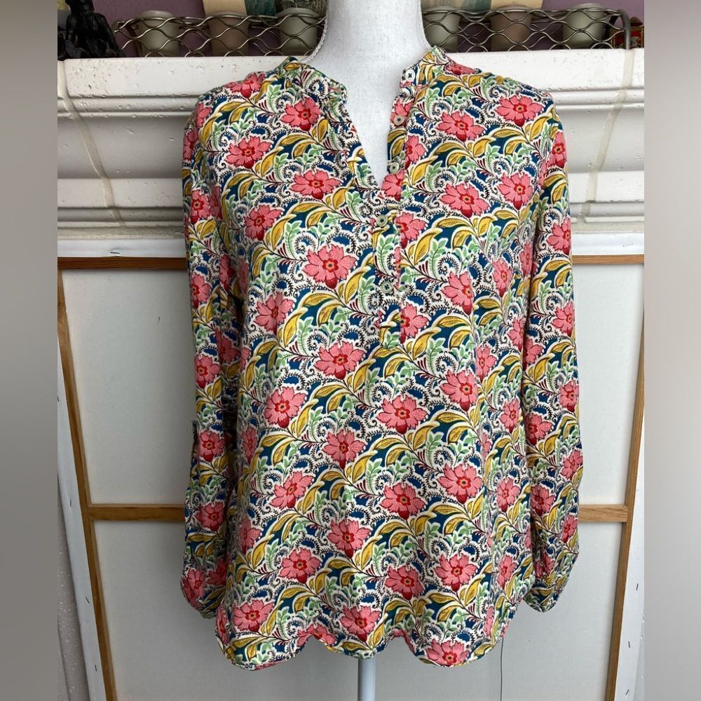 Talbots NWOT English floral cotton tunic w/ convertible sleeves long to elbow